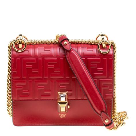 fendi calfskin small kan i logo shoulder bag red|fendi leather shoulder bag.